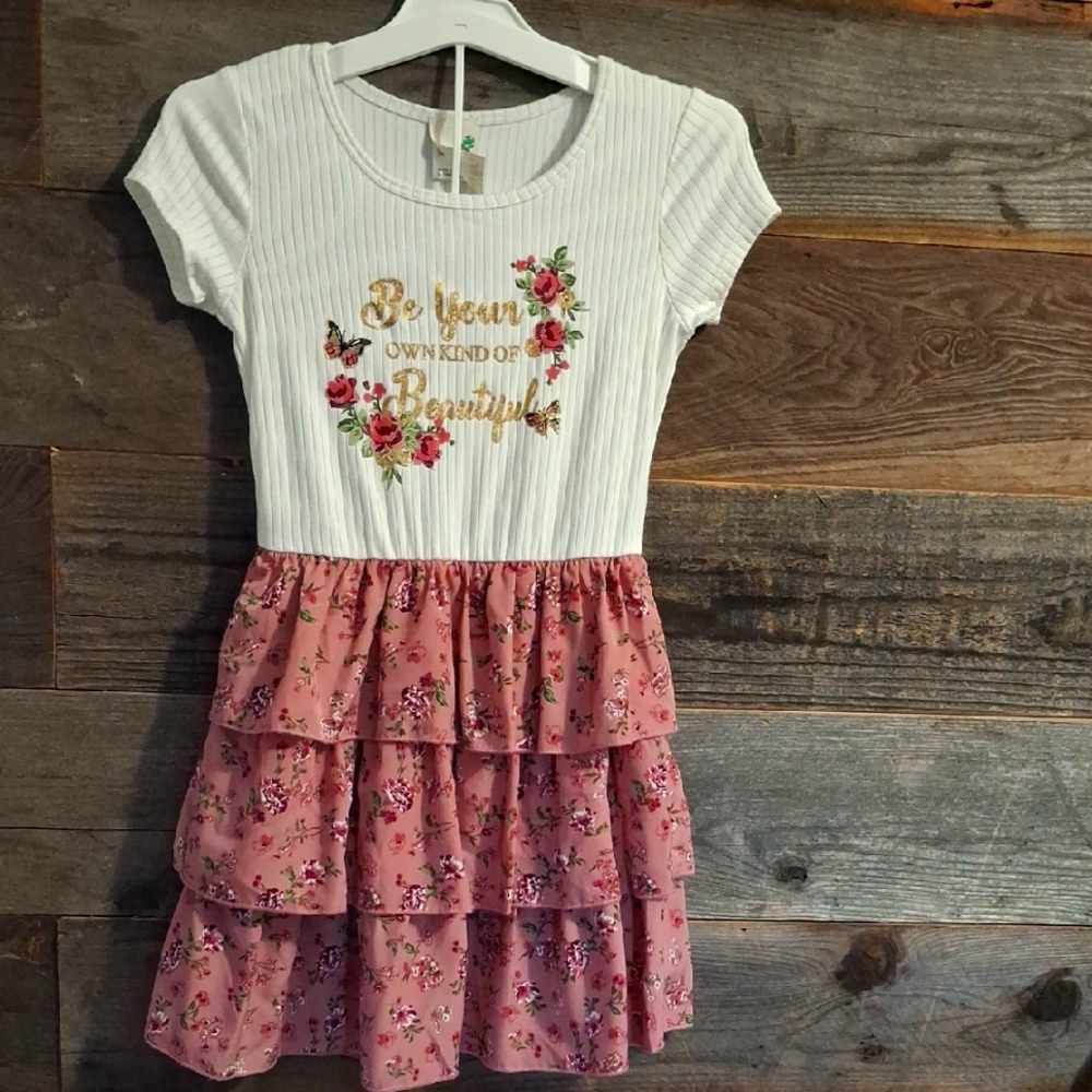 Lily Bleu Floral Pink and White Kids Dress 8 E